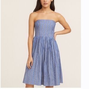 J. Crew Womens Blue W White Orange Striped Fit & Flare Strapless Dress, 6